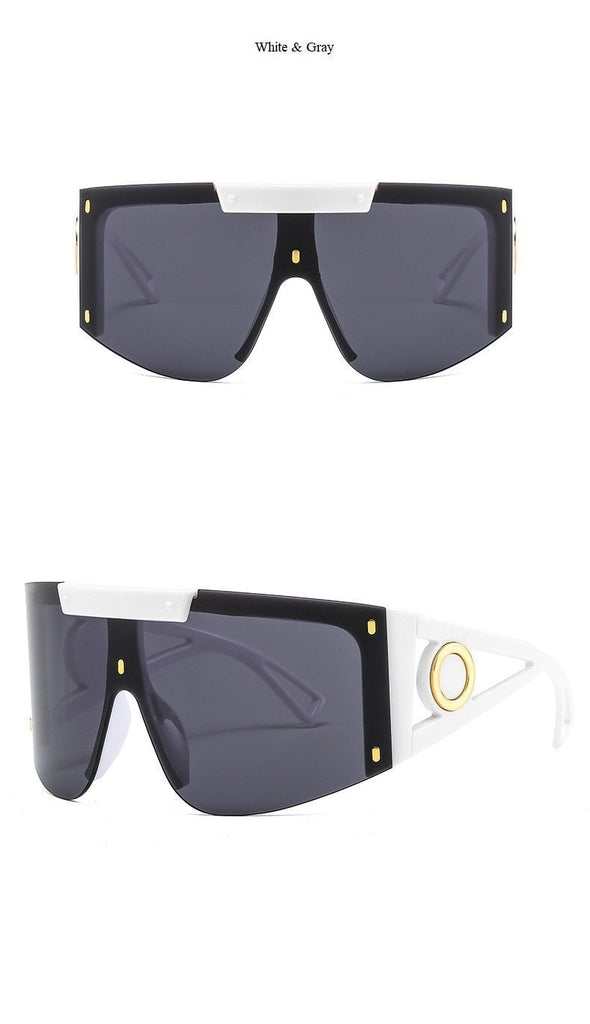 New Luxury Brand One Piece Oversized Sunglasses For Women Vintage Arched Square Sun Glasses Men Wide Leg Rimless Eyewear