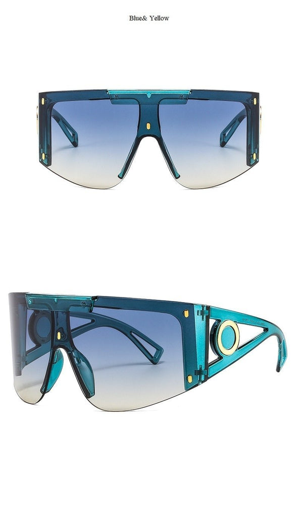New Luxury Brand One Piece Oversized Sunglasses For Women Vintage Arched Square Sun Glasses Men Wide Leg Rimless Eyewear