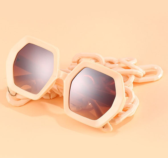 Fashion Punk Square Sunglasses Women Vintage Unique Chain Polygon ]Female Shades Large Frame