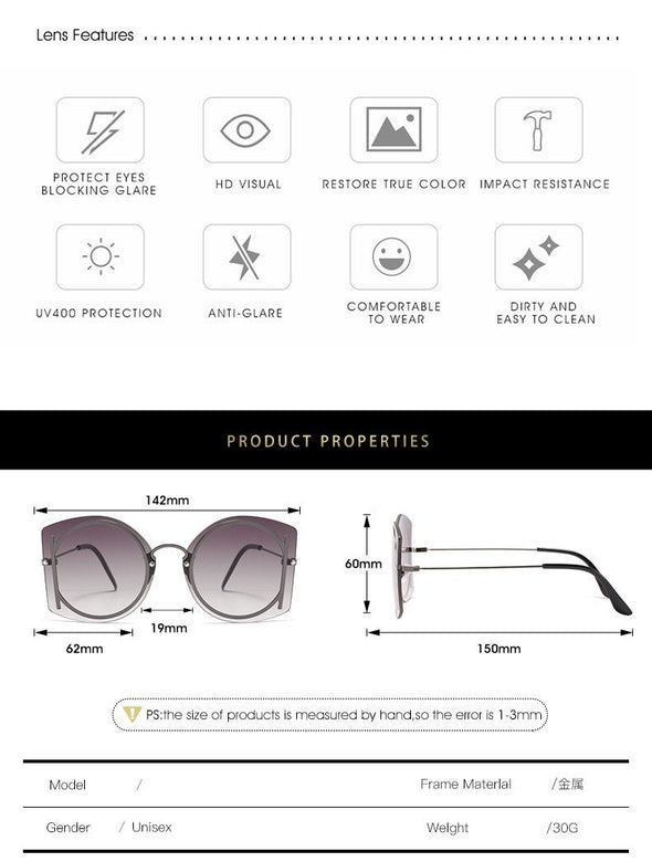Vintage Rimless Women Men Luxury Brand Designer Sun Glasses