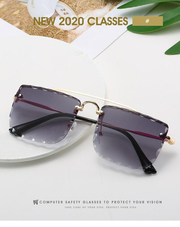 Vintage Women Sunglasses Cutting Lens Gradient Glasses Lace Rectangle Sun Glasses For Ladies Metal Frame Lunette