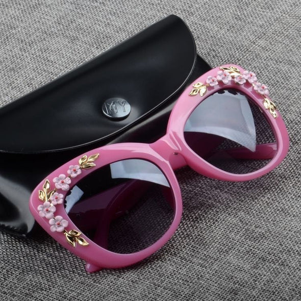 Queen Cat Eye Sunglasses for Women Rose Flower Vintage Girls Oculos De Sol Oversize Brand Design Women Sun glasses