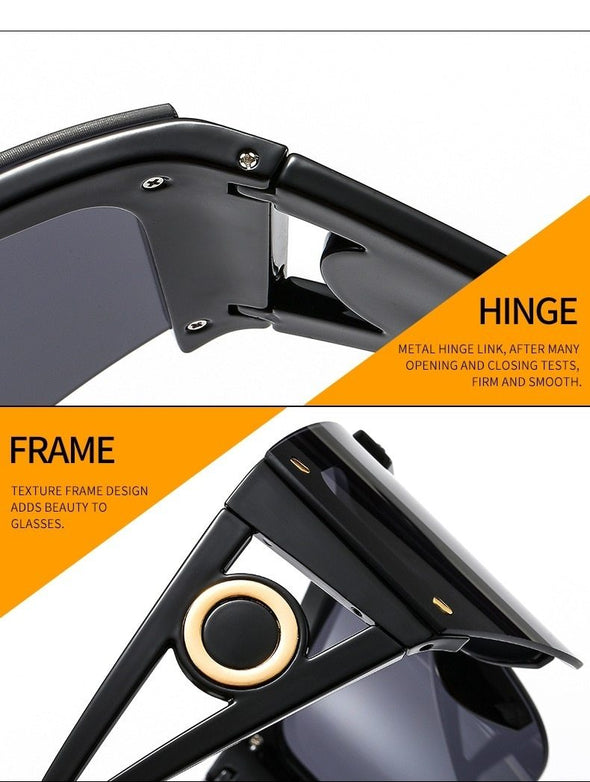New Luxury Brand One Piece Oversized Sunglasses For Women Vintage Arched Square Sun Glasses Men Wide Leg Rimless Eyewear
