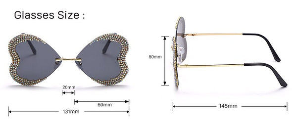 Unique Heart Rimless Sunglasses Women Luxury Brand Designer Glasses Shiny Diamond Eyewear Rhinestone Sunglasses Men