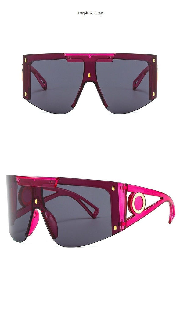 New Luxury Brand One Piece Oversized Sunglasses For Women Vintage Arched Square Sun Glasses Men Wide Leg Rimless Eyewear