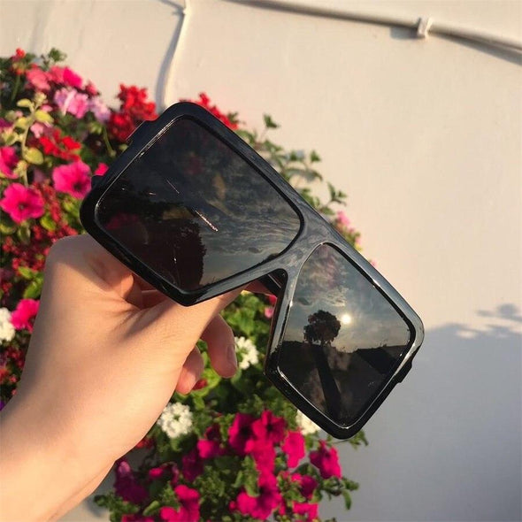 Black Sunglasses Women Square Flat Top Oversized Vintage Retro big frame fashion sunglasses feminine black female glasses