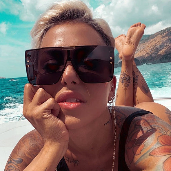 Vintage Flat Top One Piece Sunglasses Sun Glasses Women Men Fashion Oversized Square Gradient Eyeware  Driving Travel