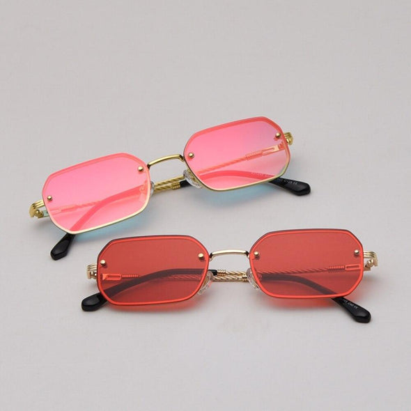 rectangle sunglasses men woman blue red mirror lens retro small metal frame glasses