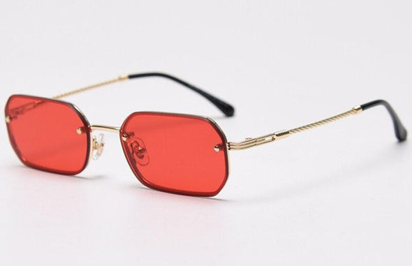 rectangle sunglasses men woman blue red mirror lens retro small metal frame glasses