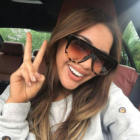 Flat top Oversized Sunglasses Women Retro Big Frames UV400 Sunglasses