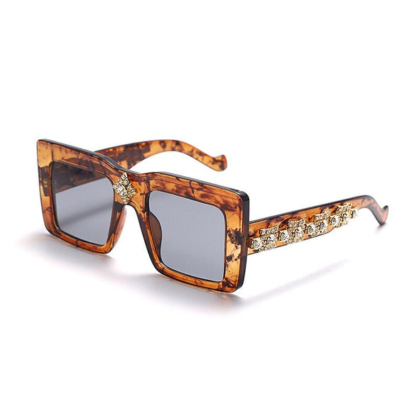 Luxury Rhinestone Square Retro Sunglasses Punk Oversize Geometric Diamond Decor Eyeglasses Women Men Hip Hop Shades UV400