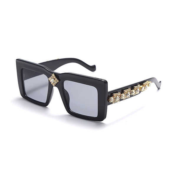 Luxury Rhinestone Square Retro Sunglasses Punk Oversize Geometric Diamond Decor Eyeglasses Women Men Hip Hop Shades UV400