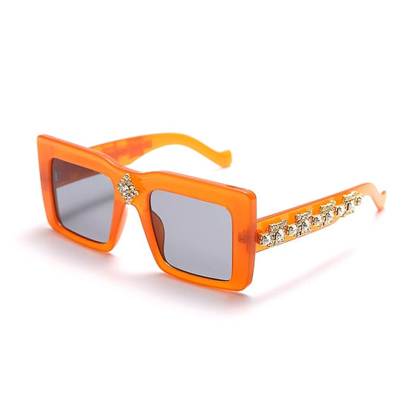 Luxury Rhinestone Square Retro Sunglasses Punk Oversize Geometric Diamond Decor Eyeglasses Women Men Hip Hop Shades UV400