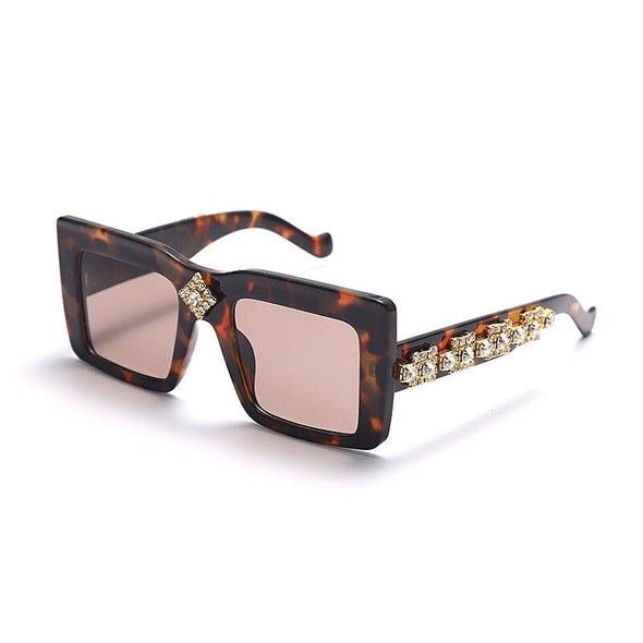 Luxury Rhinestone Square Retro Sunglasses Punk Oversize Geometric Diamond Decor Eyeglasses Women Men Hip Hop Shades UV400