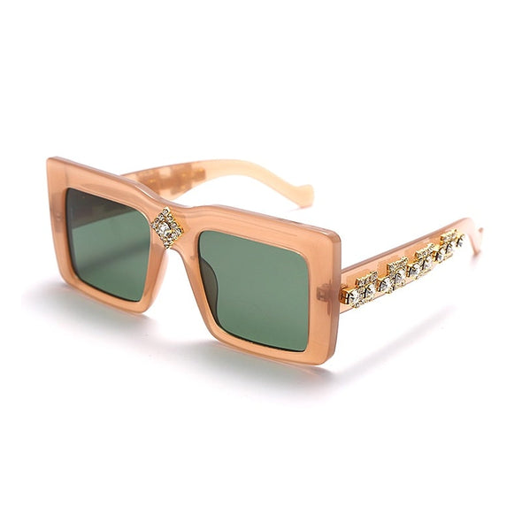 Luxury Rhinestone Square Retro Sunglasses Punk Oversize Geometric Diamond Decor Eyeglasses Women Men Hip Hop Shades UV400
