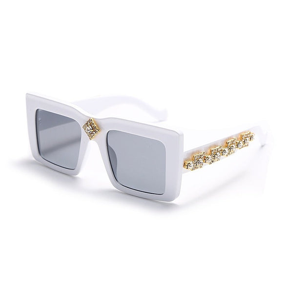 Luxury Rhinestone Square Retro Sunglasses Punk Oversize Geometric Diamond Decor Eyeglasses Women Men Hip Hop Shades UV400