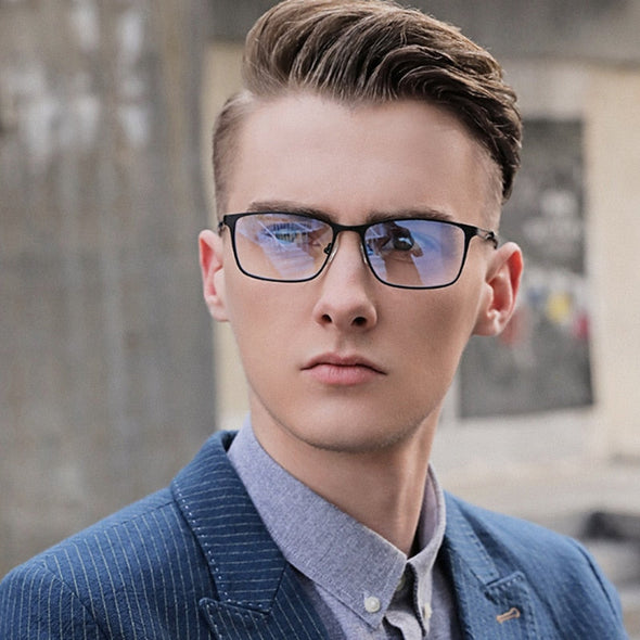 Men Anti Blue Business Light Blocking Glasses Men Metal Lenses Computer  Eye Glasses Protection Fashion