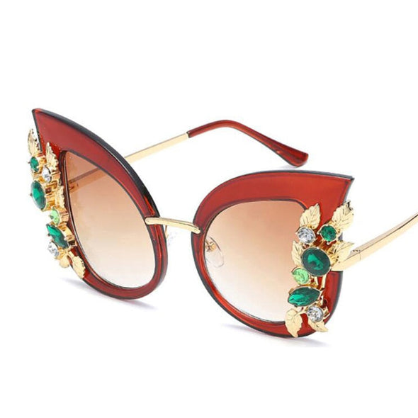 New Fashion Green Diamond Oversized Sunglasses Women Designer Luxury Cat Eye Sunglasses Transparent Frame Vintage Shades