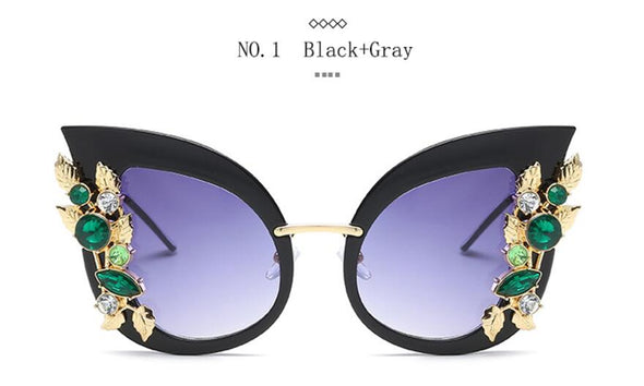 New Fashion Green Diamond Oversized Sunglasses Women Designer Luxury Cat Eye Sunglasses Transparent Frame Vintage Shades