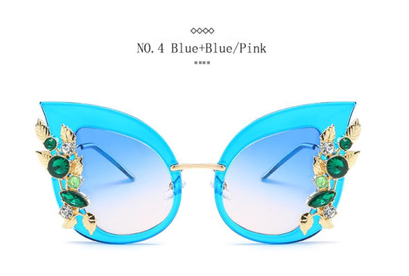 New Fashion Green Diamond Oversized Sunglasses Women Designer Luxury Cat Eye Sunglasses Transparent Frame Vintage Shades