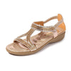 Zoloss Sandals Hollow Triangle Rhinestone Sandals Soft Bottom Wedge Flat