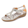 Zoloss Sandals Hollow Triangle Rhinestone Sandals Soft Bottom Wedge Flat