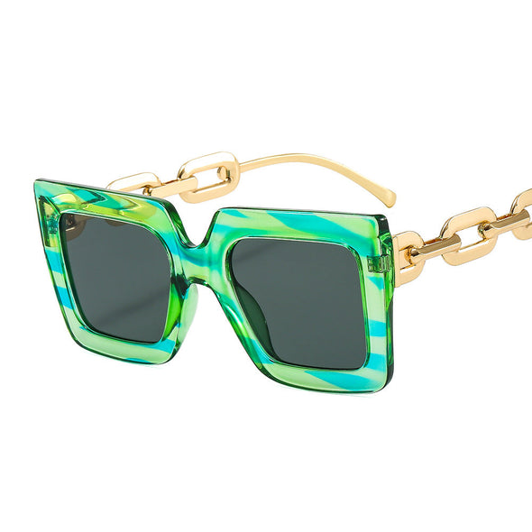 Europe and America big box square ladies chain decorative sunglasses ins online celebrity retro personality fashion sunglasses
