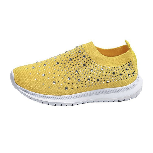 Nanccy Women's Crystal Breathable Orthopedic Slip-On Walking Shoes