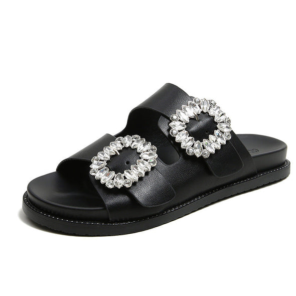 Zoloss Buckle Rhinestone Beach Sandals