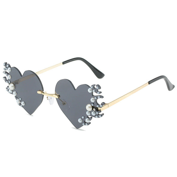 New spring sunglasses in Europe and America DIY diamond glasses fashion love Pearl sunglasses women