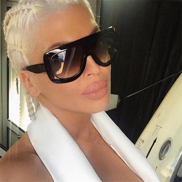 Oversized Square  Women Vintage Shades Fashion Flat Top Men Sunglasses