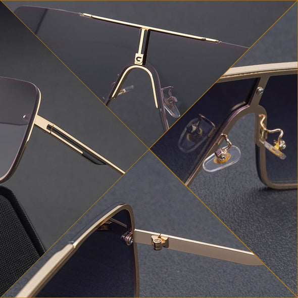 Oversized Sunglasses Men Luxury Brand Designer One Piece Mental Frame Square Sun Glasses For Man Vintage Lentes