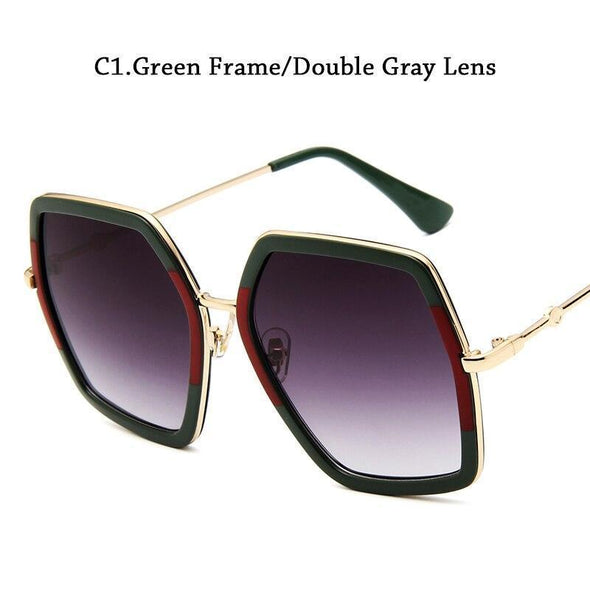 Oversized Women's  Brand Designer Vintage Shiny Black Square Sun Glasses