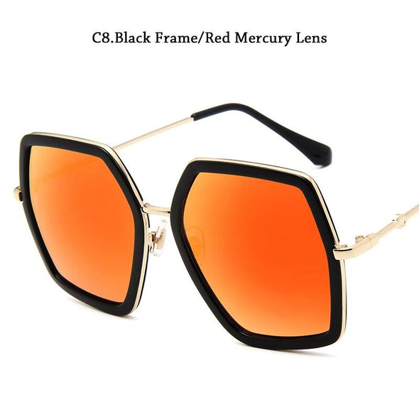 Oversized Women's  Brand Designer Vintage Shiny Black Square Sun Glasses