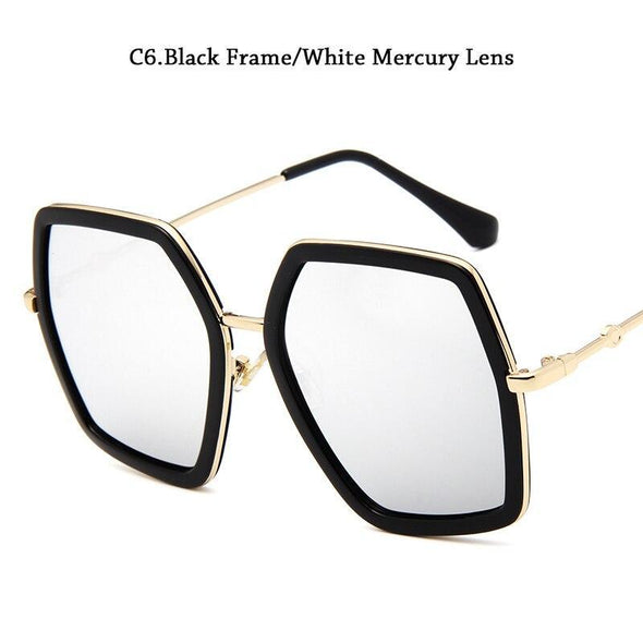 Oversized Women's  Brand Designer Vintage Shiny Black Square Sun Glasses