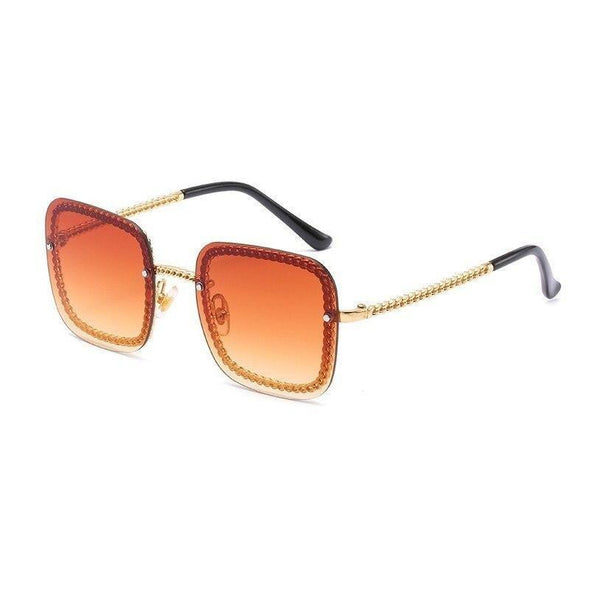 New Fashion Unique Metal Chain Sunglasses Women Brand Designer Vintage Square Sun Glasses Sent With No Chain