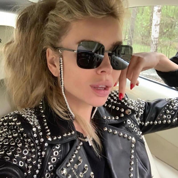 New Fashion Unique Metal Chain Sunglasses Women Brand Designer Vintage Square Sun Glasses Sent With No Chain