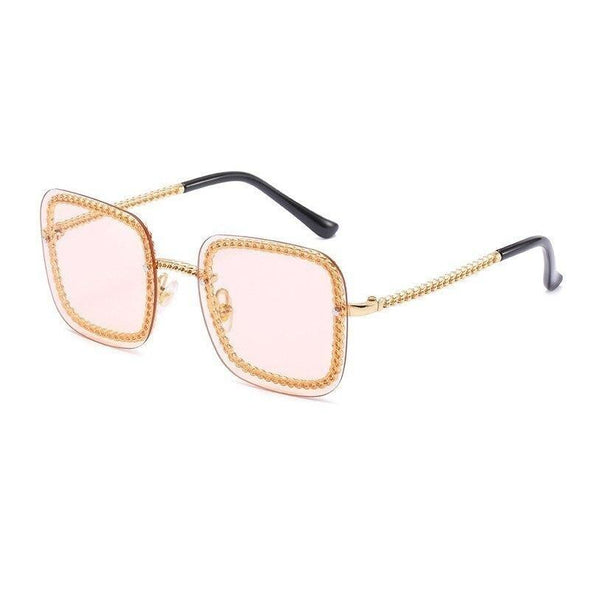 New Fashion Unique Metal Chain Sunglasses Women Brand Designer Vintage Square Sun Glasses Sent With No Chain