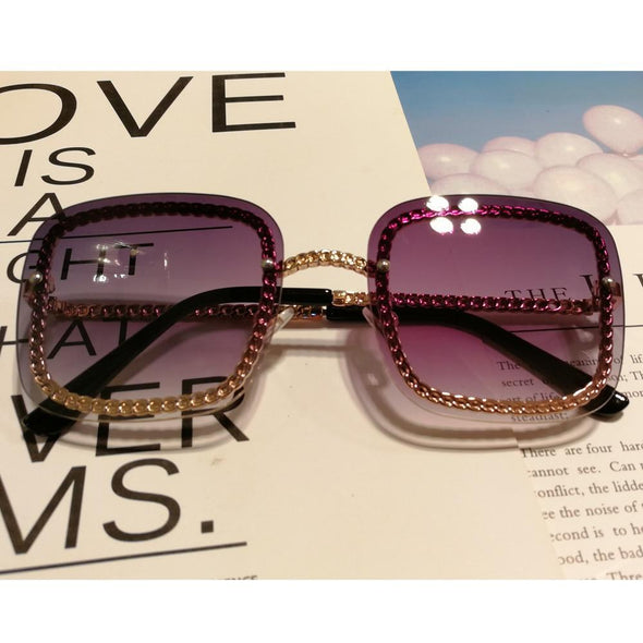 New Fashion Unique Metal Chain Sunglasses Women Brand Designer Vintage Square Sun Glasses Sent With No Chain