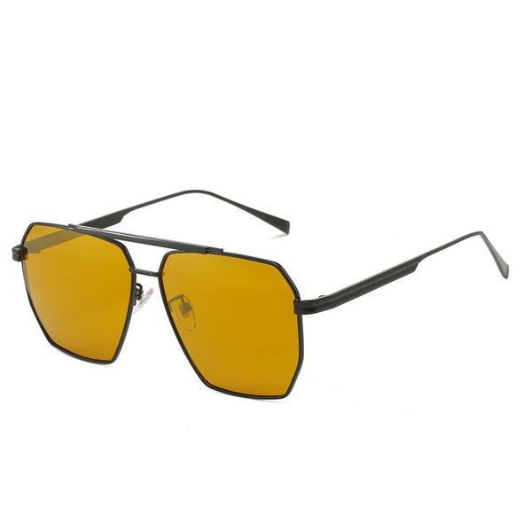 Retro Oversized Square Polarized Sunglasses for Women Men Vintage Double Bridge Shades UV400 Classic Large Metal Sun Glasses