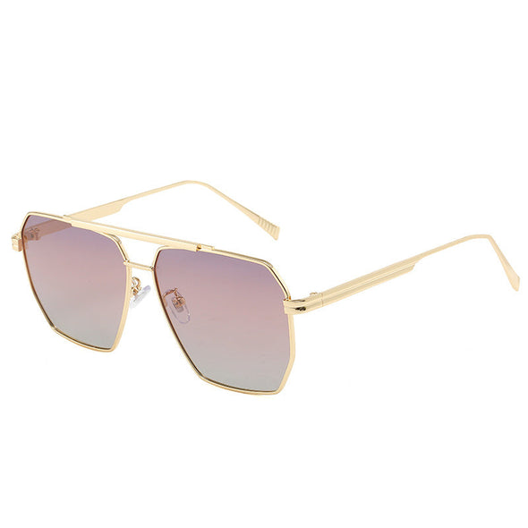 Retro Oversized Square Polarized Sunglasses for Women Men Vintage Double Bridge Shades UV400 Classic Large Metal Sun Glasses