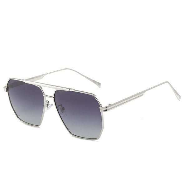 Retro Oversized Square Polarized Sunglasses for Women Men Vintage Double Bridge Shades UV400 Classic Large Metal Sun Glasses