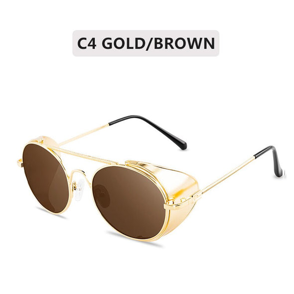 Retro Steampunk Style Sunglasses Men Women Brand Designer  Round Metal Frame Punk Metal Shields Lens Sun Glasses Gafas de Sol
