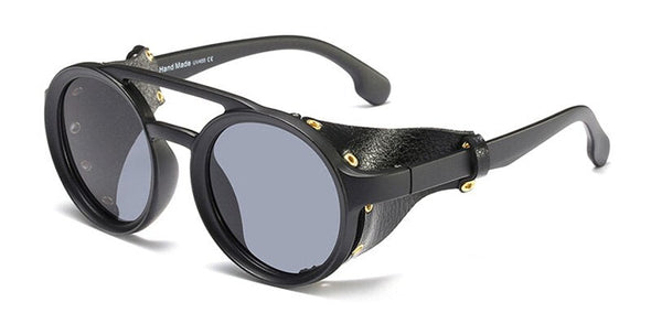 Leather Retro Rivet Round Punk Sunglasses Men Vintage Steampunk Shades Women
