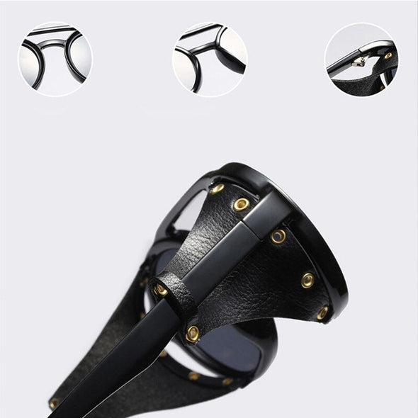 Leather Retro Rivet Round Punk Sunglasses Men Vintage Steampunk Shades Women