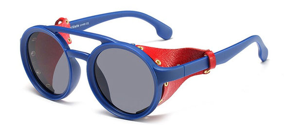 Leather Retro Rivet Round Punk Sunglasses Men Vintage Steampunk Shades Women