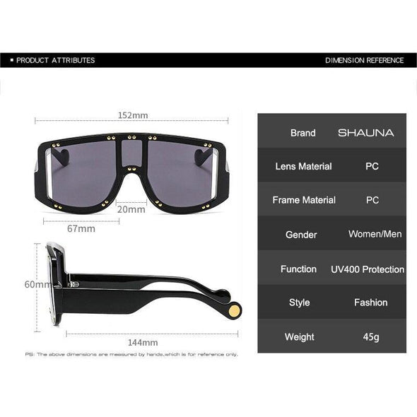 Retro Oversized Square Women Sunglasses Brand Designer Fashion Gradient One Piece Rivets Sun Glasses Men Shades UV400
