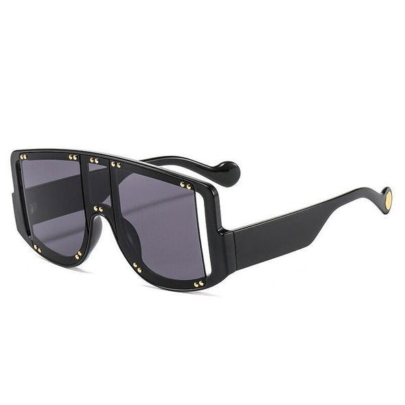 Retro Oversized Square Women Sunglasses Brand Designer Fashion Gradient One Piece Rivets Sun Glasses Men Shades UV400