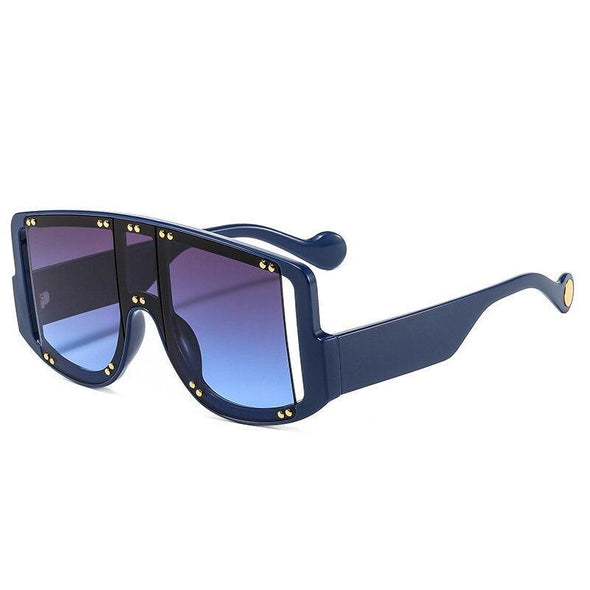 Retro Oversized Square Women Sunglasses Brand Designer Fashion Gradient One Piece Rivets Sun Glasses Men Shades UV400