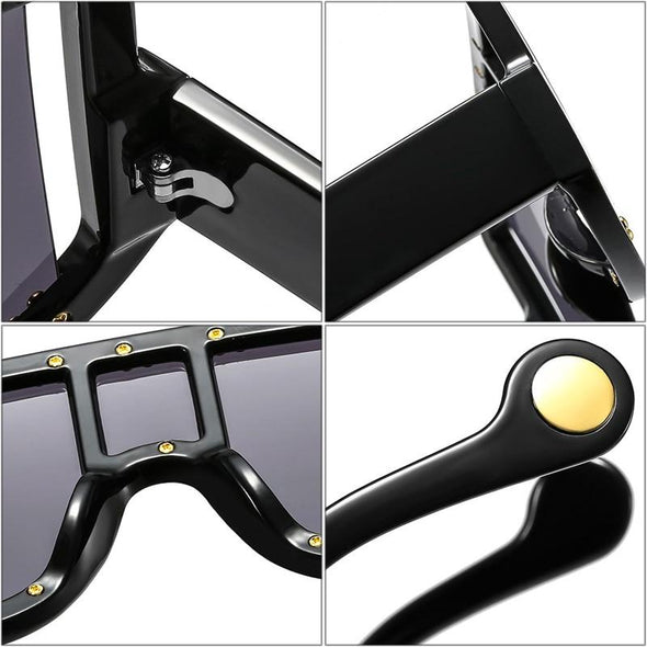Retro Oversized Square Women Sunglasses Brand Designer Fashion Gradient One Piece Rivets Sun Glasses Men Shades UV400